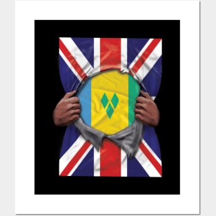 St Vincent And The Grenadines Flag Great Britain Flag Ripped - Gift for Saint Vincentian From St Vincent And The Grenadines Posters and Art